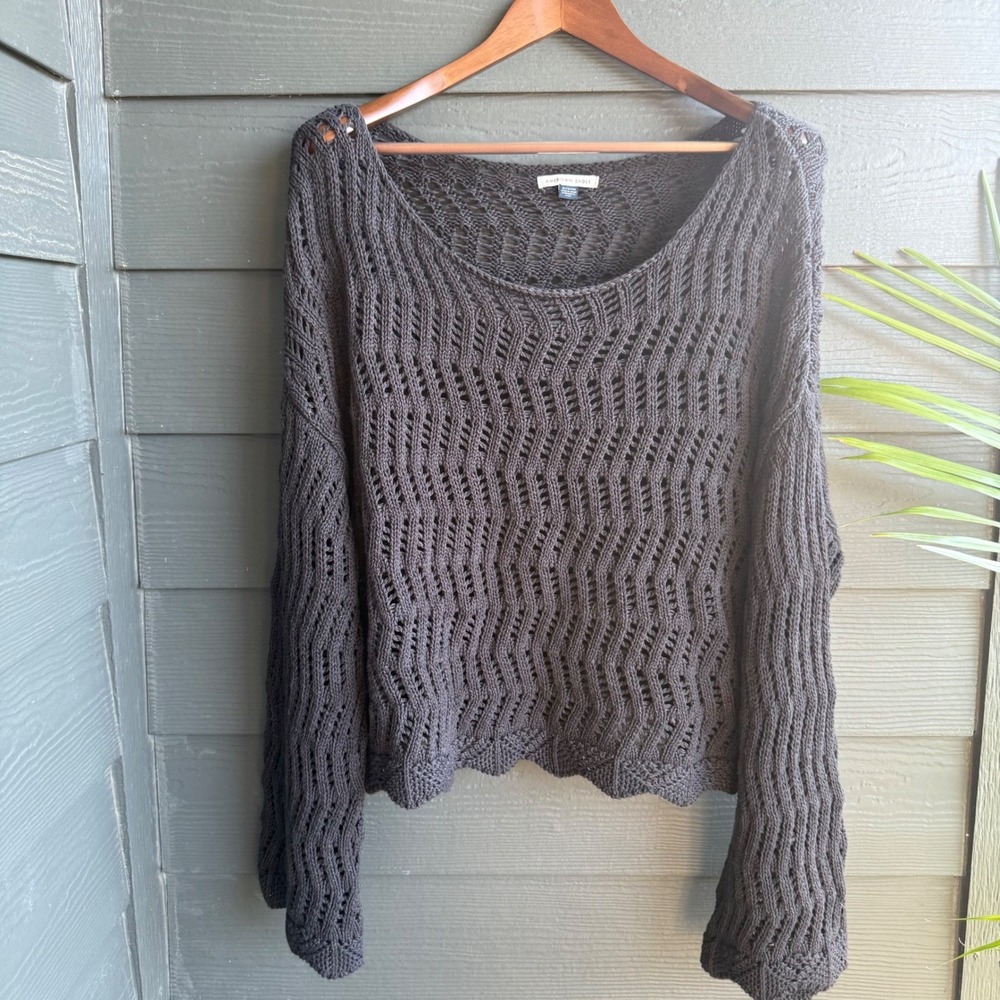 American Eagle Open Knit Crochet Sweater XL Blue Gray Boho Beachy Pullover Top